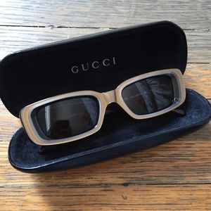 90s GUCCI gold/silver rectangular sunglasses +case